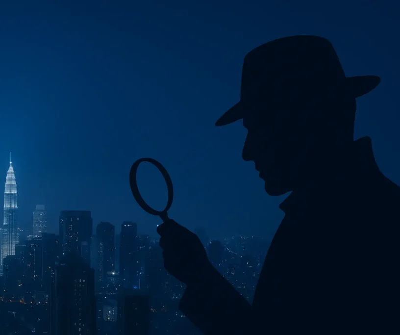 image of a private investigator silhouette and some background elements