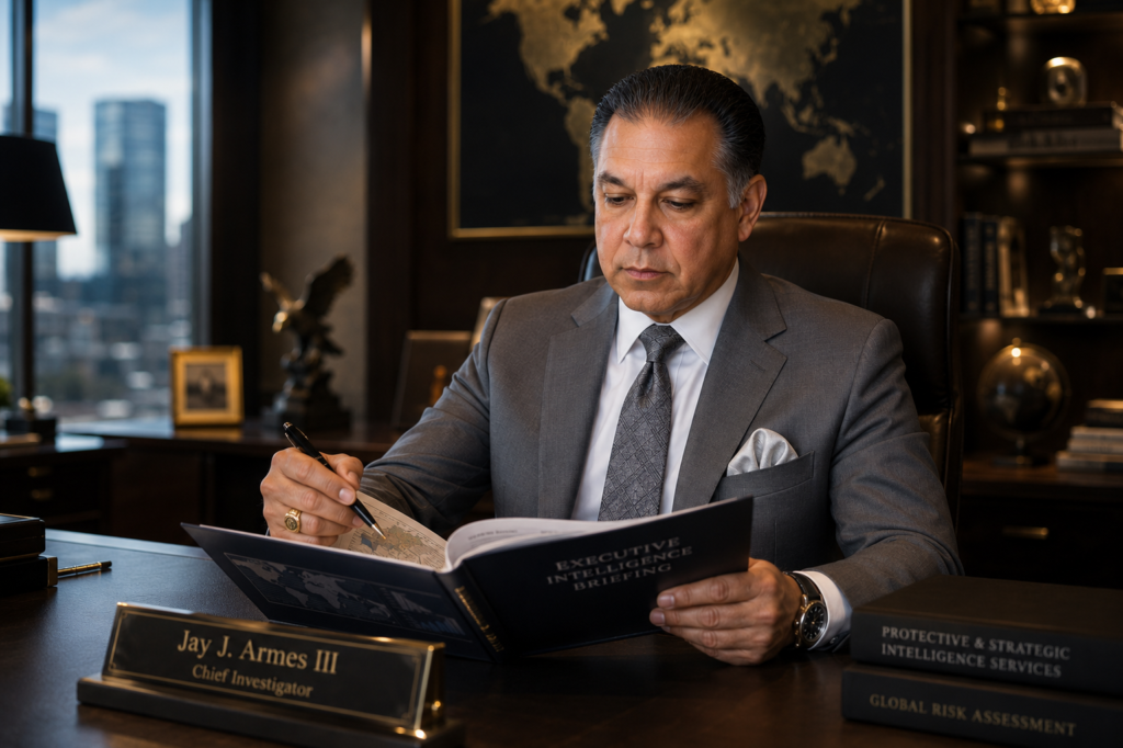 image of a private investigator doing an intel review