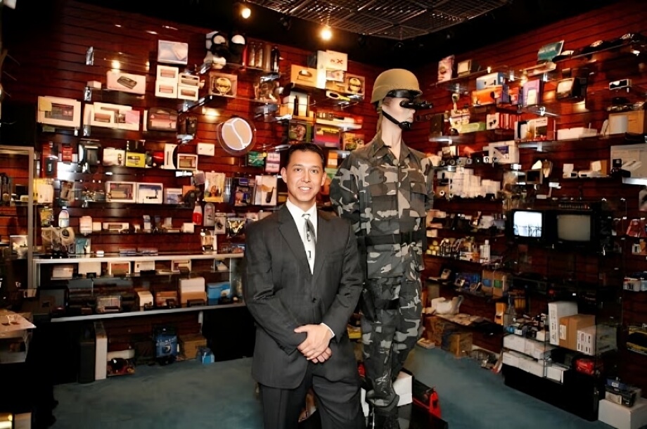 Jay J Armes III standing in his spyshop