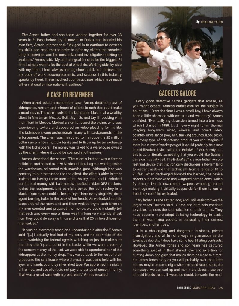 Texas Living Magazine feature profiling Jay J. Armes III